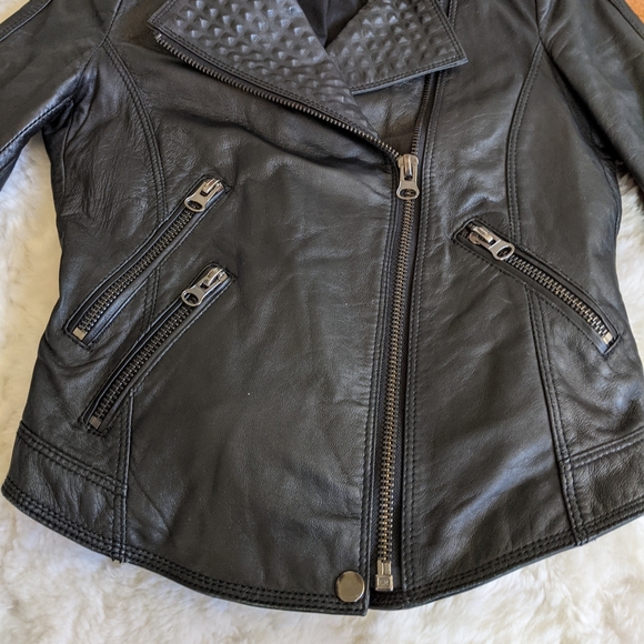Zara women's studded leather biker jacket small medium black - Picture 7 of 15
